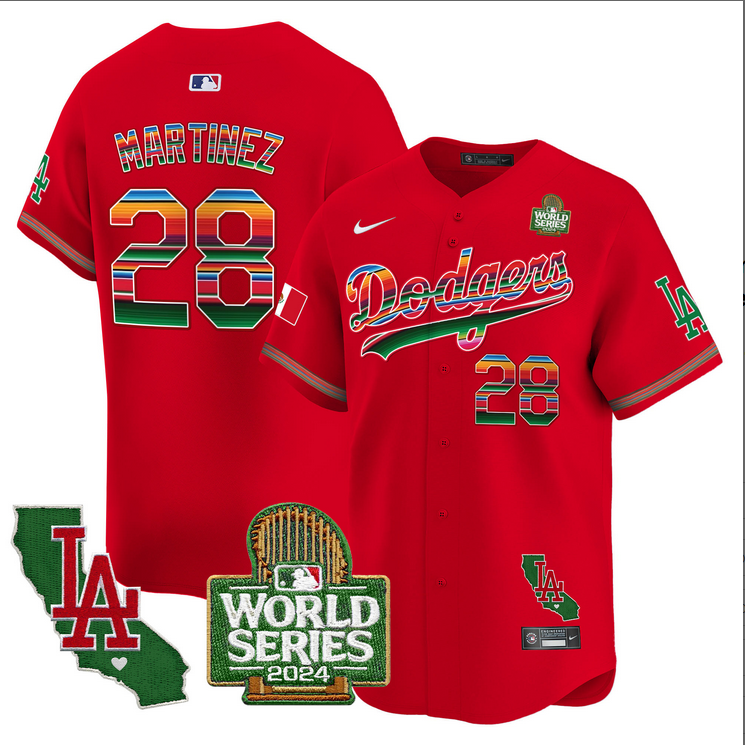 Men MLB Mexico Los Angeles Dodgers #28 Martinez red 2024 World Series Champions Patch Jersey 2024110->los angeles dodgers->MLB Jersey